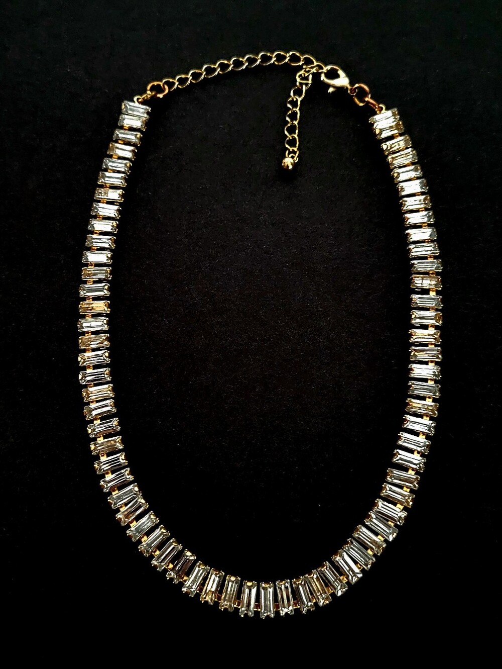 Vintage Gold-Tone Crystal Choker Necklace Clear Stone Collar & Clip on Earrings